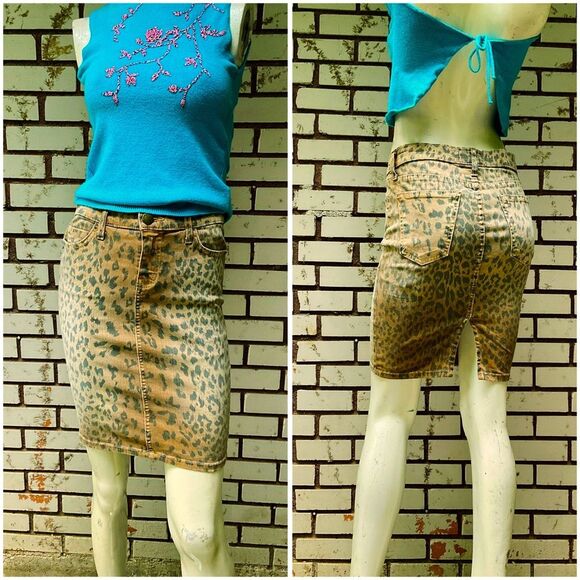 Current Elliott Leopard Denim Mini Skirt Size 25 - Picture 1 of 9